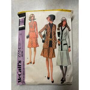 Vintage 1970's McCalls Pattern #2764 Misses Suit and Blouse Size 14